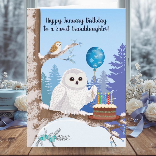 Cartão Granddaughter Happy January Birthday Snowy Owl (Criador carregado)
