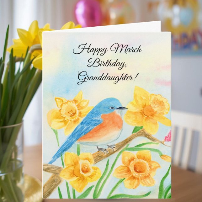 Cartão Granddaughter Happy March Birthday Blue Bird  (Criador carregado)