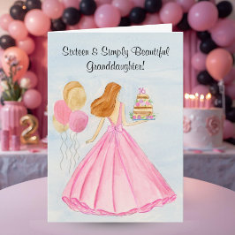 Cartão Granddaughter Sweet 16 Birthday Cake Elegant Girl