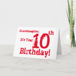 Cartão Granddaughter's 10th birthday in red.