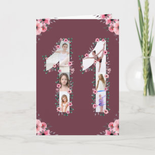 Cartão Grande 11 Birthday Rapariga Fotografia Collage Flo