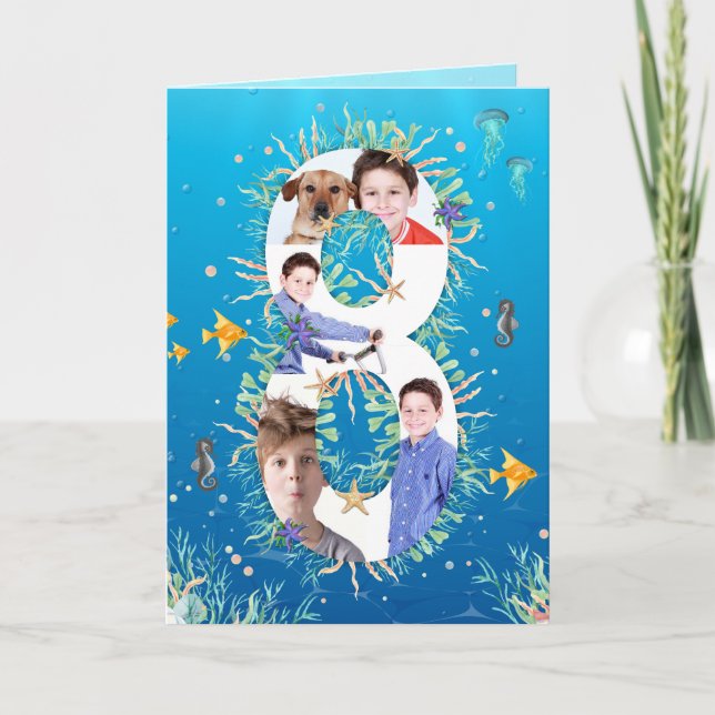 Cartão Grande 8º aniversário sob a Colagem de Fotos do Ma (Frente)