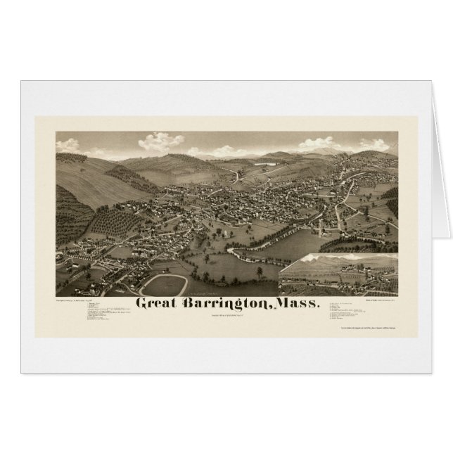 Cartão Grande Barrington, mapa panorâmico das MÃES - 1884 (Frente Horizontal)
