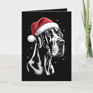 Cartão Grande Dane Chapéu de Papai Noel Preto Branco Nata