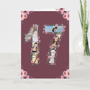 Cartão Grande Flor Rosa Rosa-Rosa do 17º Aniversário