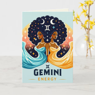 Cartão Grande Gemini Energy Afro Twin Goddese Aniversário