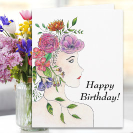 Cartão Grande Ilustração de Mulher Feliz de Aniversário c