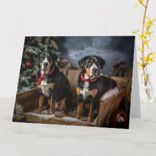 Cartão Grande Montanha Suiça Snowy Sleigh Natal