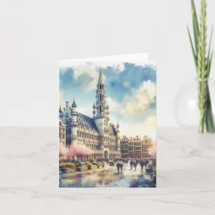 Cartão Grande Palácio de Bruxelas da Bélgica Watercolor