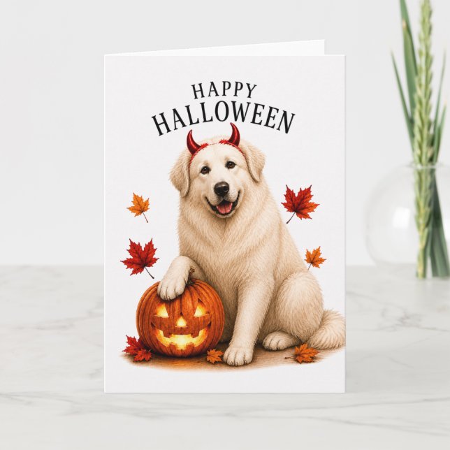 Cartão Grande Pyrenees Cão Diabo de Halloween (Frente)