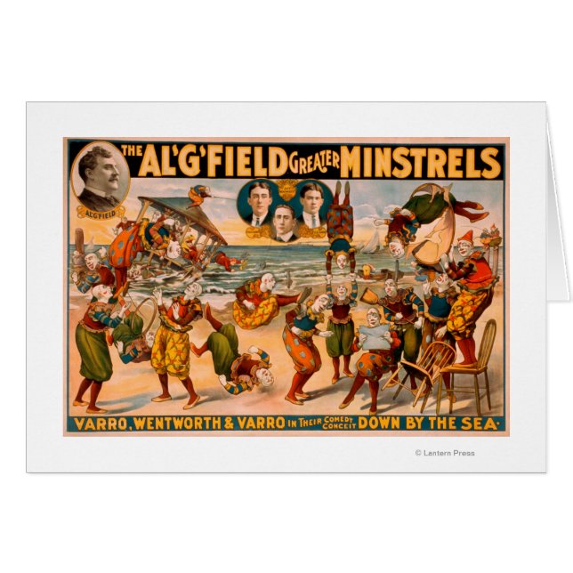 Cartão Grandes Minstrels - Bando de Palhaços na Praia (Frente Horizontal)