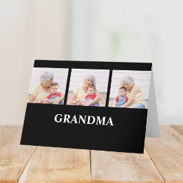 Cartão Grandma Established Black 3 Photo Grandparents Day