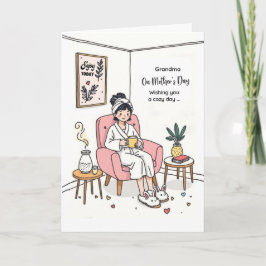 Cartão Grandma Mother's Day Cozy Relaxing Illustration