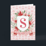 Cartão Grandmillennial Holiday Crest | Christmas Monogram<br><div class="desc">This blank Christmas card has a preppy grandmillennial design featuring a floral crest surrounded with berries with a monogram letter in the center.</div>