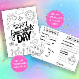 Cartão Grandparents Day Coloring Card: Fill-in-the-Blank 