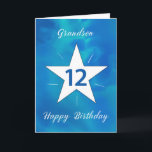 Cartão Grandson 12 Birthday Star Blue Água Verde<br><div class="desc">Fazer 12 anos é uma grande coisa, e este cartão de aniversário é tão ousado e brilhante quanto seu neto! A mistura aquarela de azuis, verdes e chaleiras cria um cenário surpreendente, com uma grande estrela branca irradiando linhas brilhantes no centro. Uma forma excelente de marcar o início de outro...</div>
