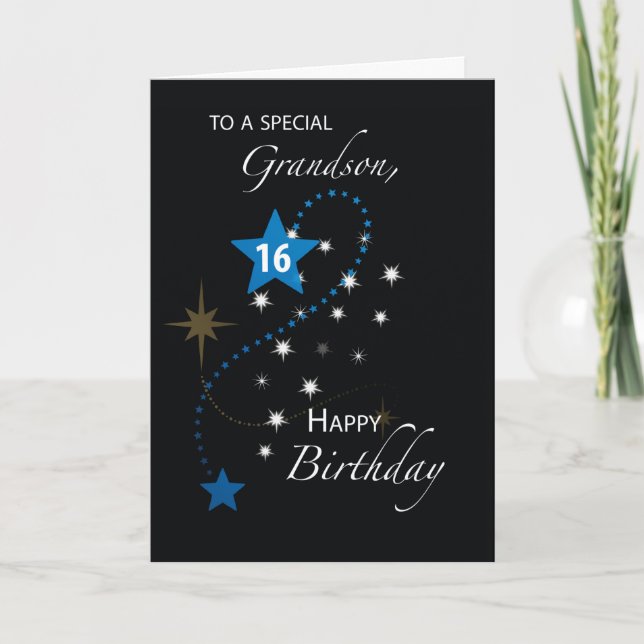 Cartão Grandson 16th Birthday Star Inspirational Blue (Frente)