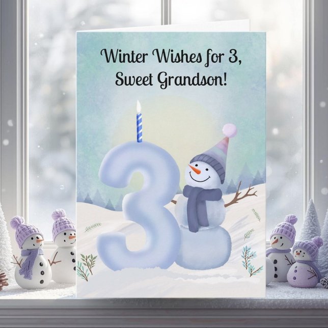 Cartão Grandson 3rd Birthday Snowman Snowy Three (Criador carregado)