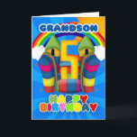 Cartão Grandson 5th Birthday Card With Bouncy Castle<br><div class="desc">A sunny happy 5th birthday card with bouncy castle</div>