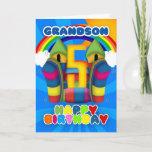 Cartão Grandson 5th Birthday Card With Bouncy Castle<br><div class="desc">A sunny happy 5th birthday card with bouncy castle</div>