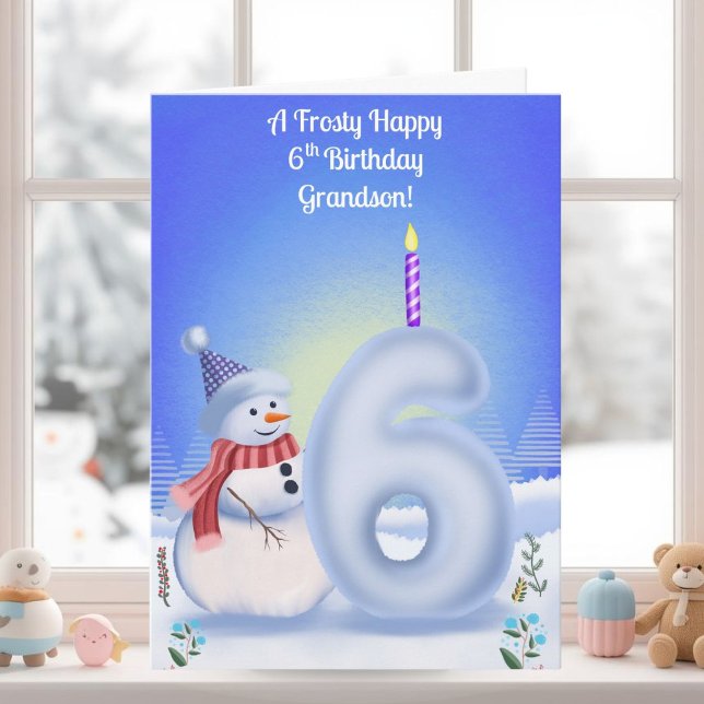 Cartão Grandson 6th Birthday Snowman Snowy  (Criador carregado)