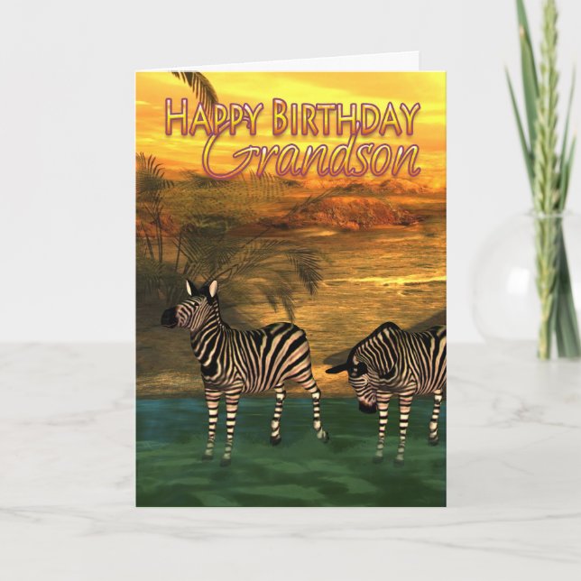 Cartão Grandson Birthday Card Zebras In Water (Frente)