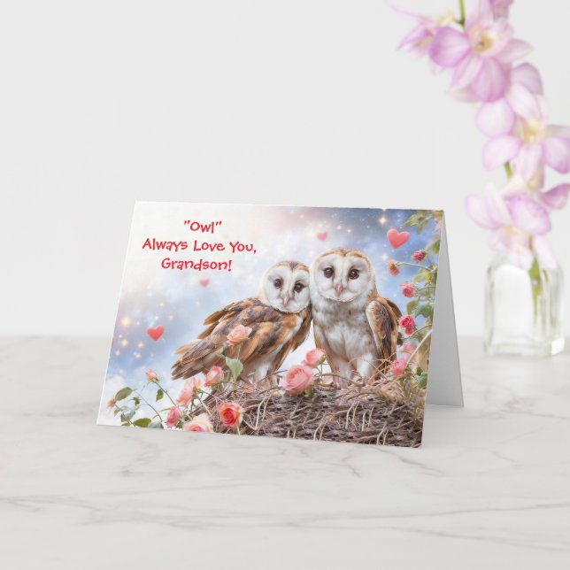 Cartão Grandson Cute and Fun Owl Valentines  (Orquídea)