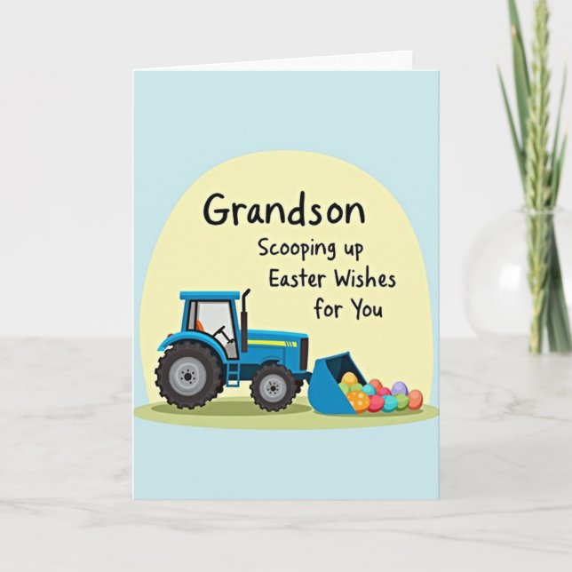 Cartão Grandson Easter Wishes Tractor Card (Frente)
