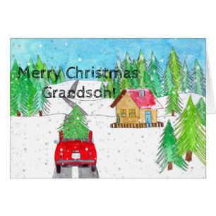 Cartão Grandson Fiat 500 na Floresta de Neve Personalizá