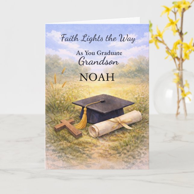 Cartão Grandson Graduation Christian Personalized Faith (Flor Amarela)