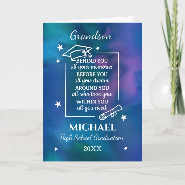 Cartão Grandson High School Graduation Custom Name Year  (Frente)