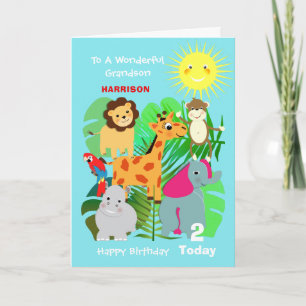 Cartão Grandson Safari Animals Cute Happy Birthday Card