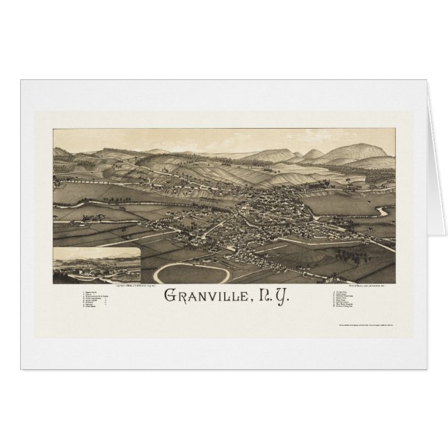 Cartão Granville, mapa panorâmico de NY - 1886 (Frente Horizontal)