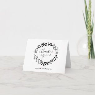 Cartão Gratidão Casamento com Grinalda Floral Preto e Bra