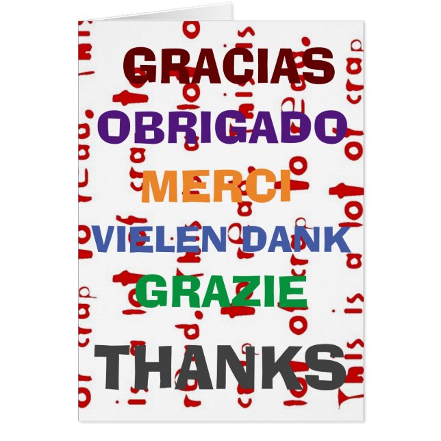 Cartão Gratidão em vários idiomas, editar texto (Frente)