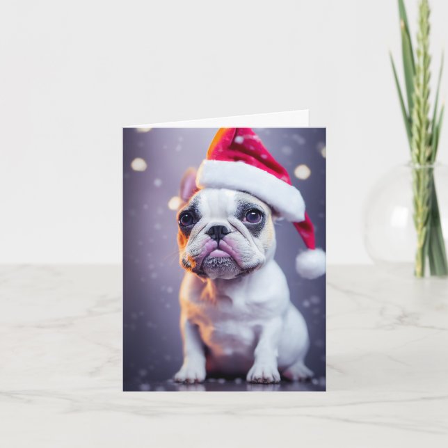 Cartão Grátis Xmas French Buldogue Puppy Greeting Card (Frente)