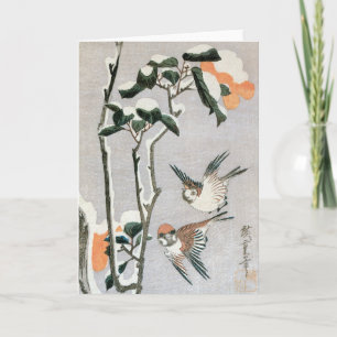 Cartão Graves e Camellia na neve por Ando Hiroshige