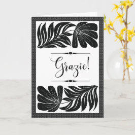 Cartão Grazie Floreale Elegante Tropicale Bianco e Nero