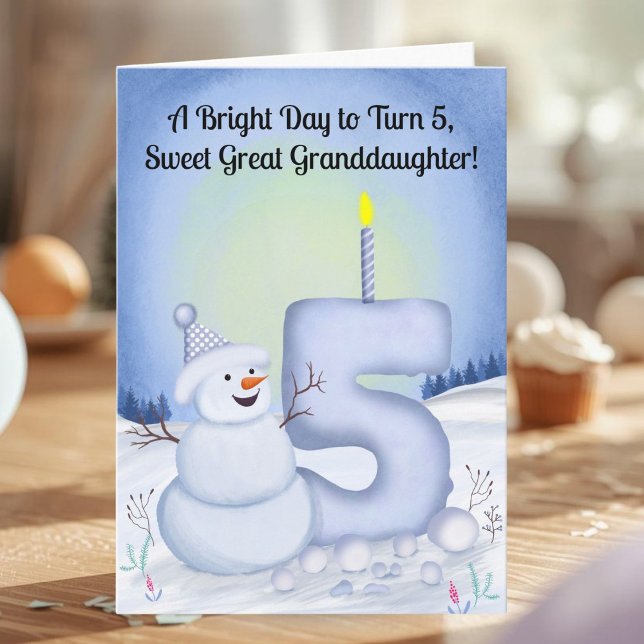 Cartão Great Granddaughter 5th Birthday Snowman Snowy  (Criador carregado)