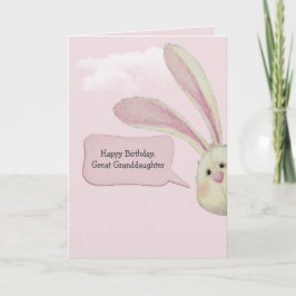 Cartão Great Granddaughter Birthday Bunny On Pink