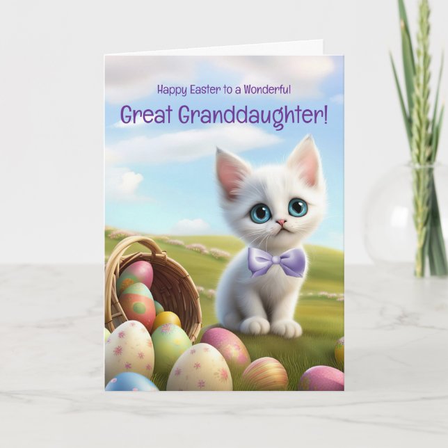Cartão Great Granddaughter Cute Easter with Kitten  (Frente)