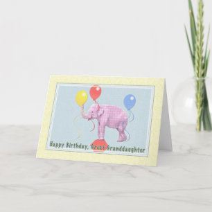 Cartão Great Granddaughter's Birthday Card, Pink Elephant