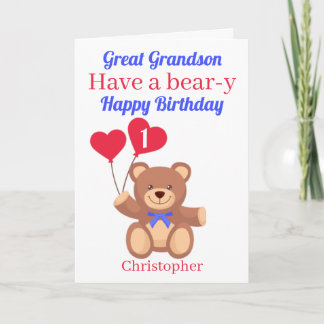 Cartão Great Grandson 1st Bear-y Birthday
