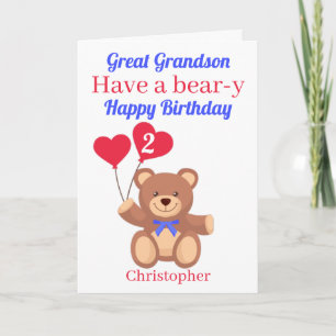 Cartão Great Grandson Bear 2nd Birthday