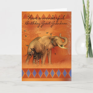 Cartão Great Grandson Birthday Card With Elephant Butterf