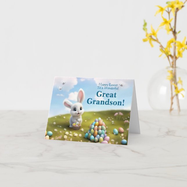 Cartão Great Grandson Darling Easter Bunny (Flor Amarela)