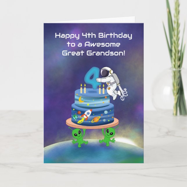 Cartão Great Grandson Happy 4th Birthday Astronaut  (Frente)
