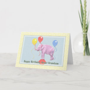 Cartão Great Grandson's Birthday Card with Pink Elephant