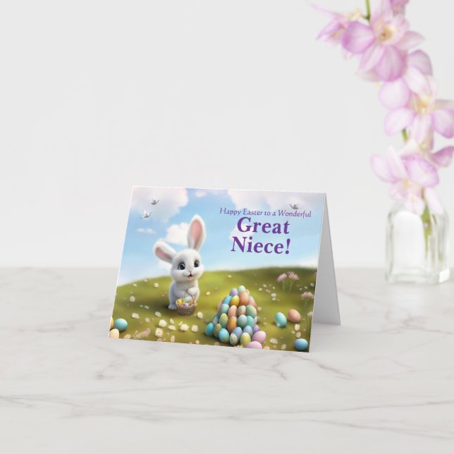 Cartão Great Niece Easter with Fluffy Easter Bunny  (Orquídea)
