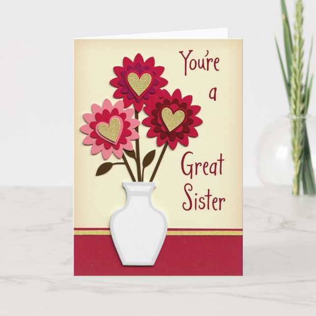 Cartão Great Sister Heart Flowers Card (Frente)